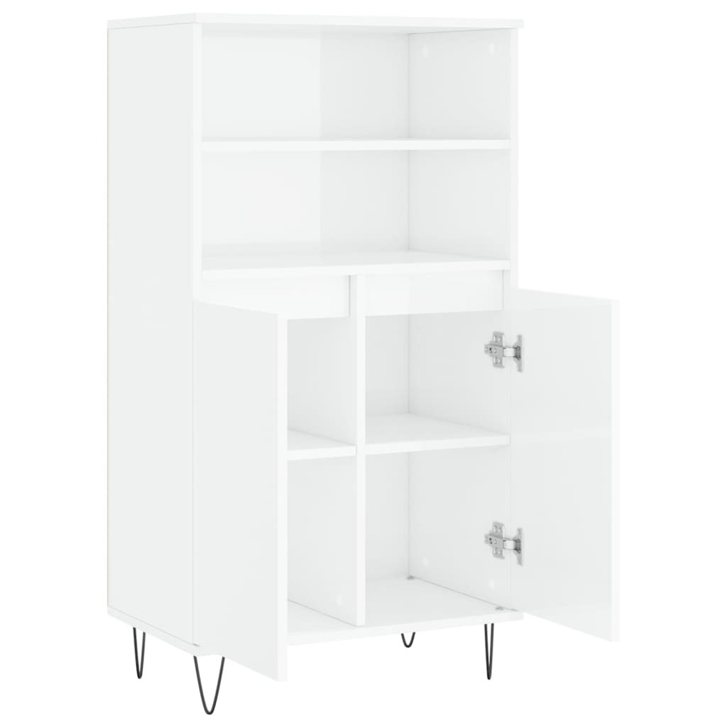 Credenza Bianco Lucido 60x36x110 cm in Legno Multistrato