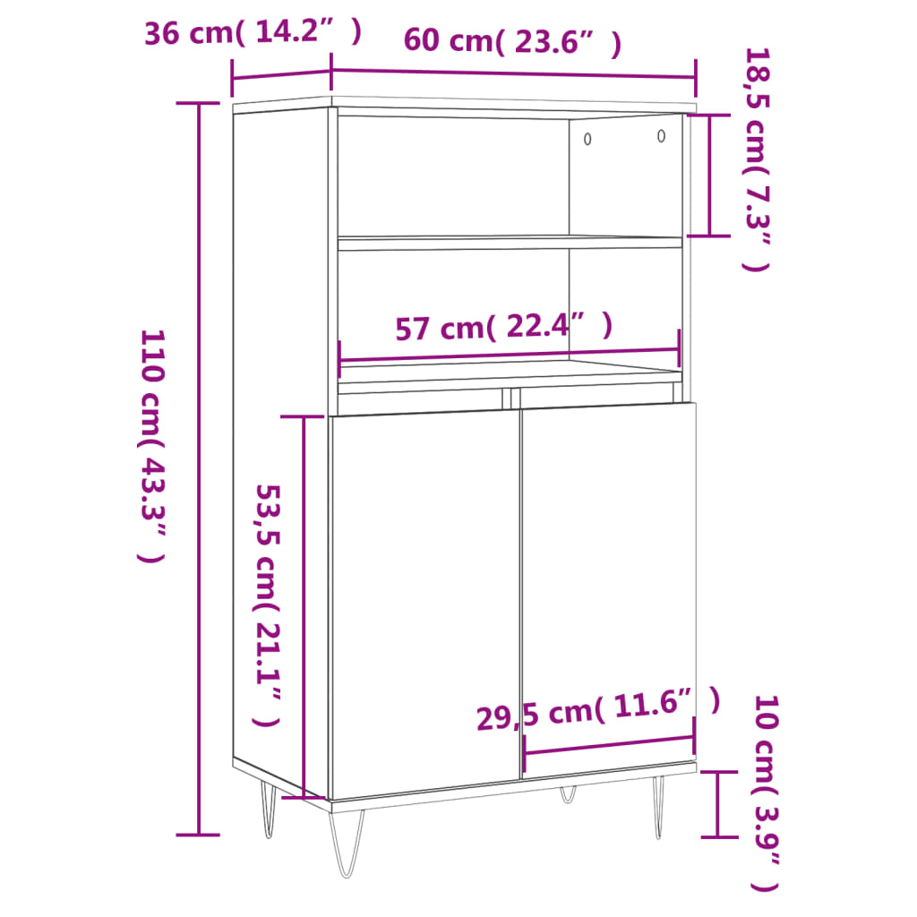 Credenza Grigio Sonoma 60x36x110 cm in Legno Multistrato