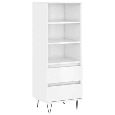 Credenza Bianco Lucido 40x36x110 cm in Legno Multistrato