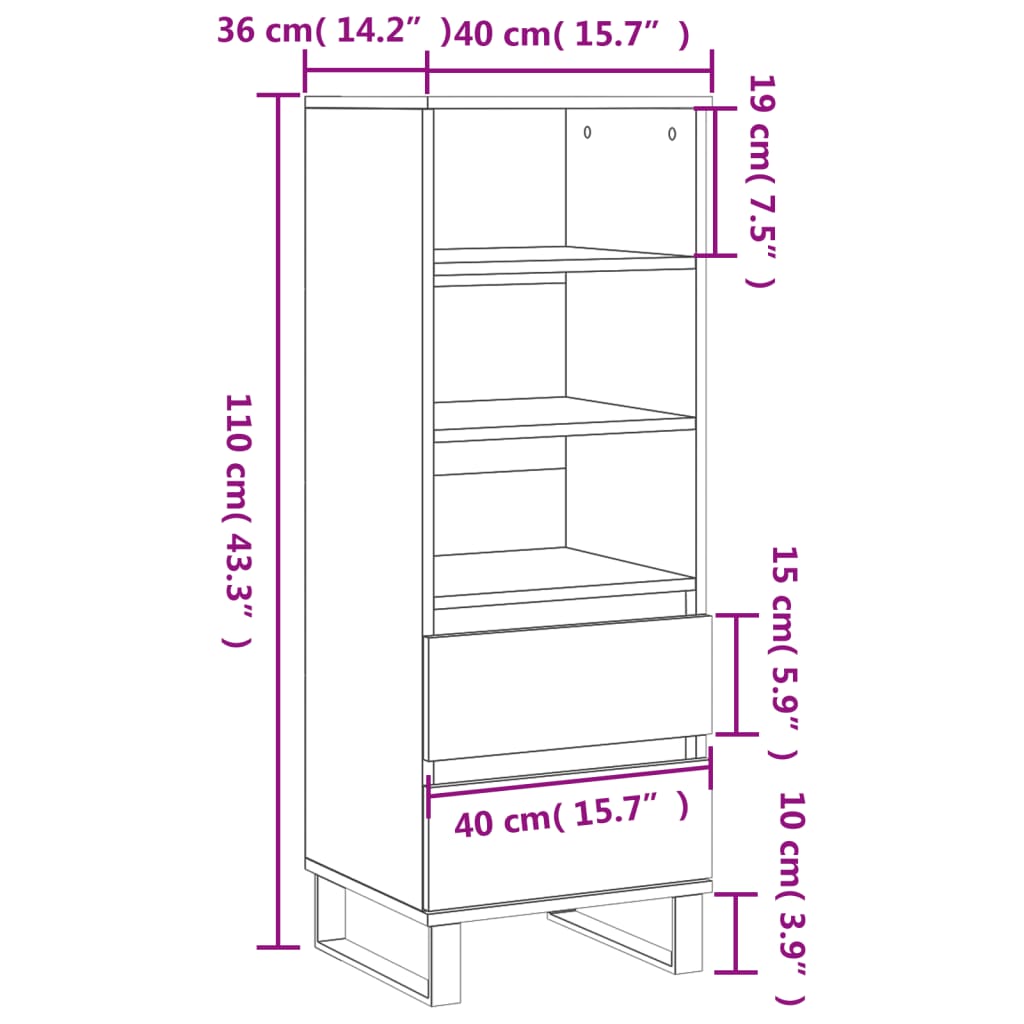 Credenza Bianco 40x36x110 cm in Legno Multistrato