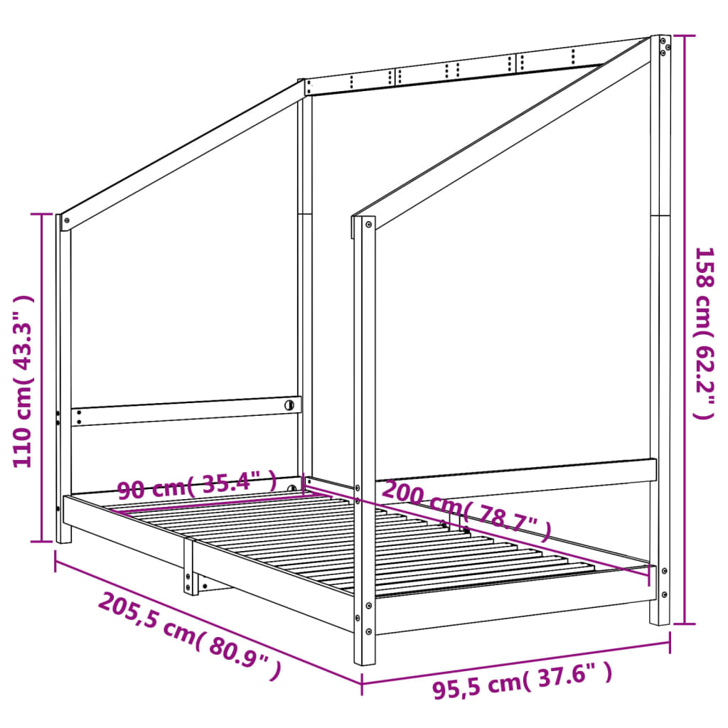 Giroletto per Bambini 90x200 cm in Legno Massello di Pino