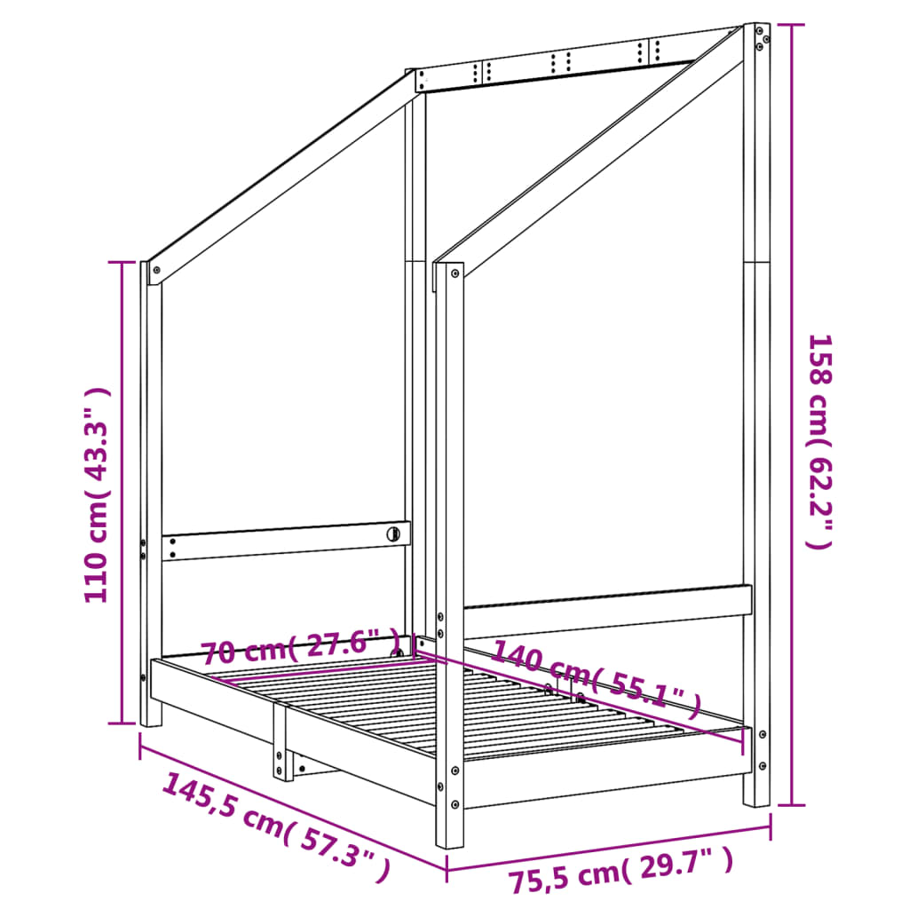 Giroletto per Bambini 70x140 cm in Legno Massello di Pino