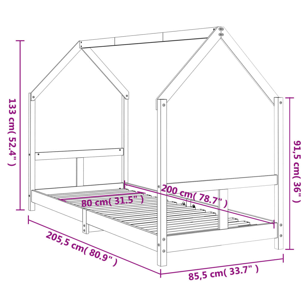 Giroletto per Bambini 80x200 cm in Legno Massello di Pino