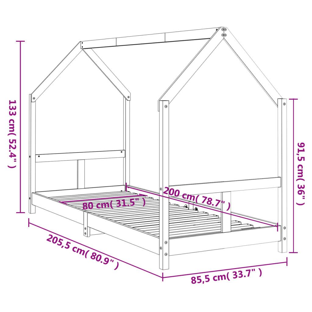 Giroletto per Bambini Bianco 80x200cm in Legno Massello di Pino