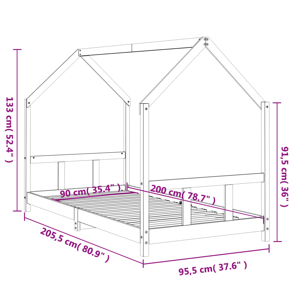 Giroletto per Bambini 90x200 cm in Legno Massello di Pino