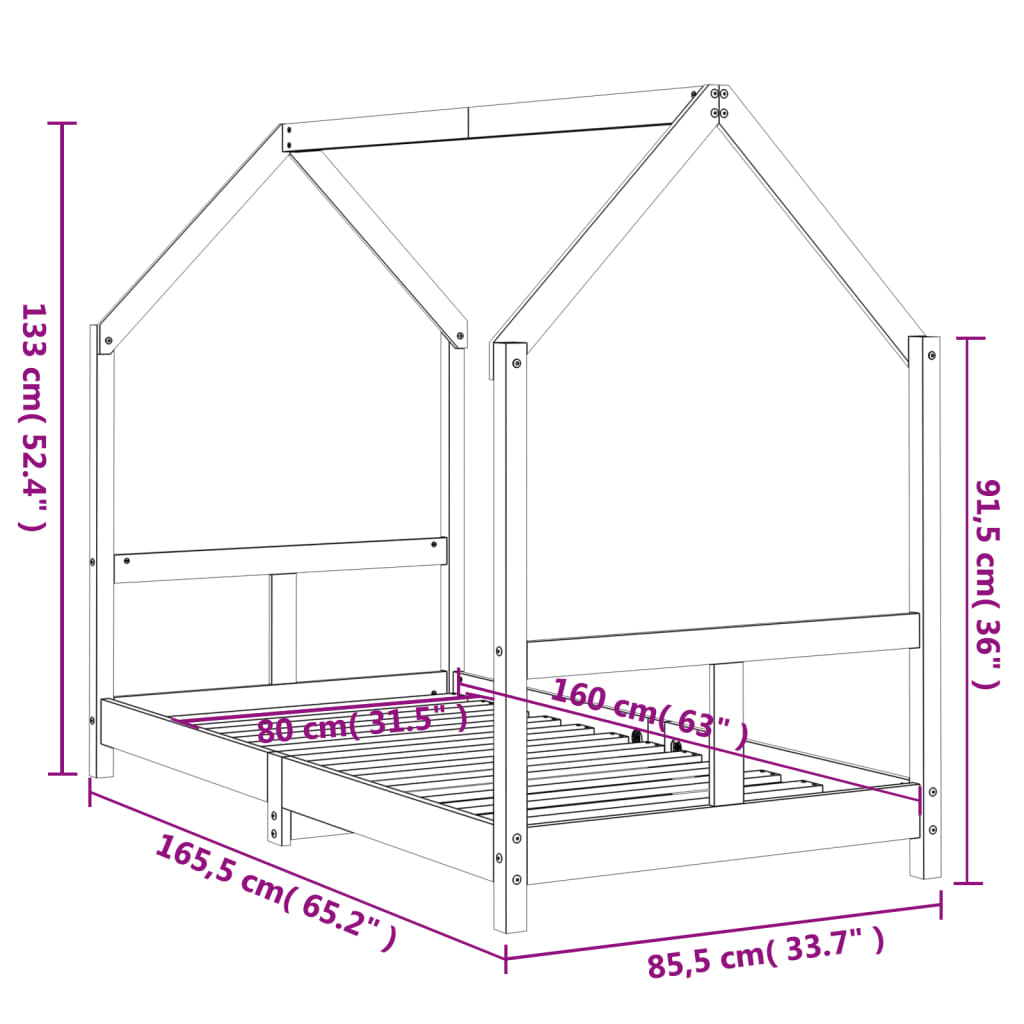 Giroletto per Bambini Bianco 80x160cm in Legno Massello di Pino