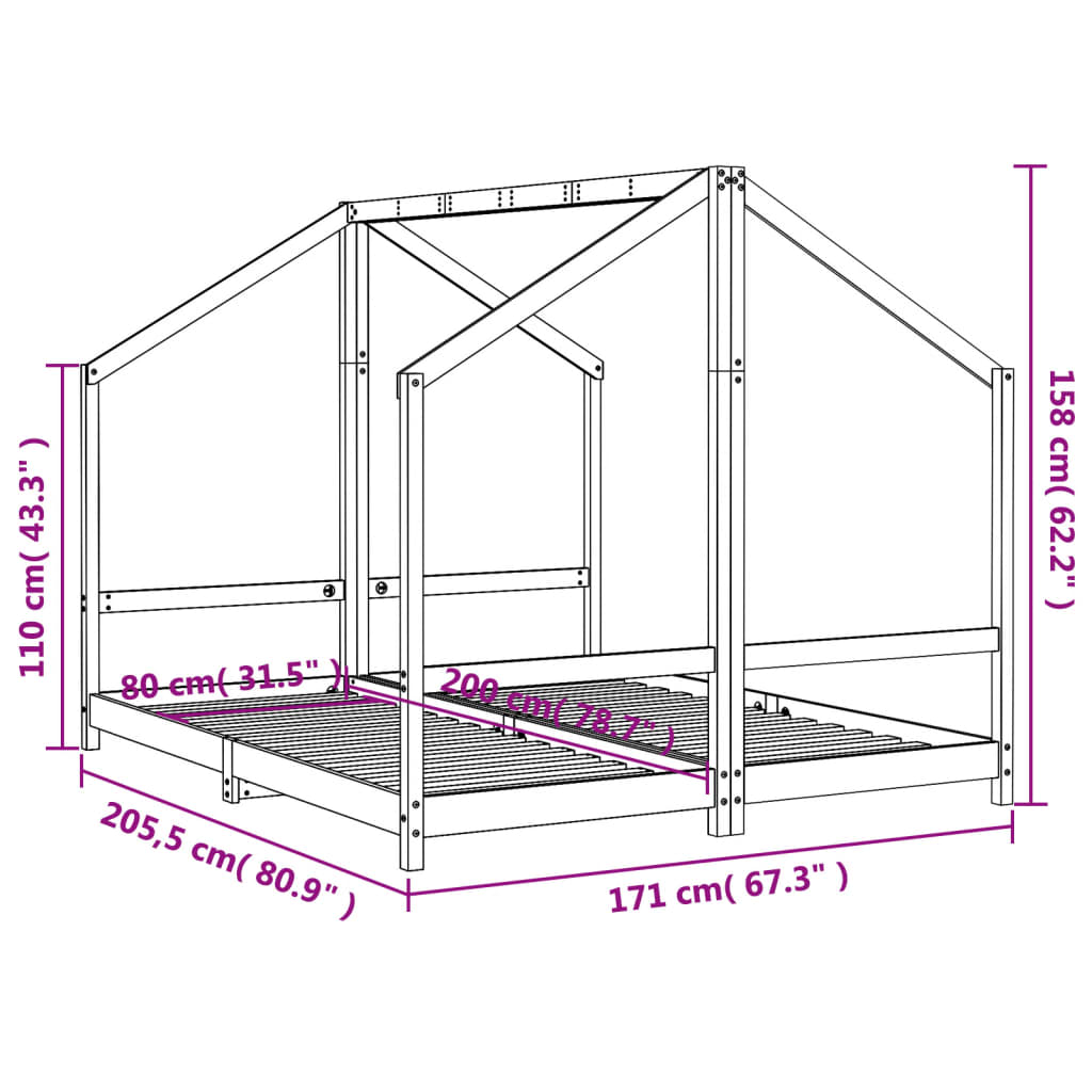 Giroletto per Bambini 2x(80x200) cm in Legno Massello di Pino