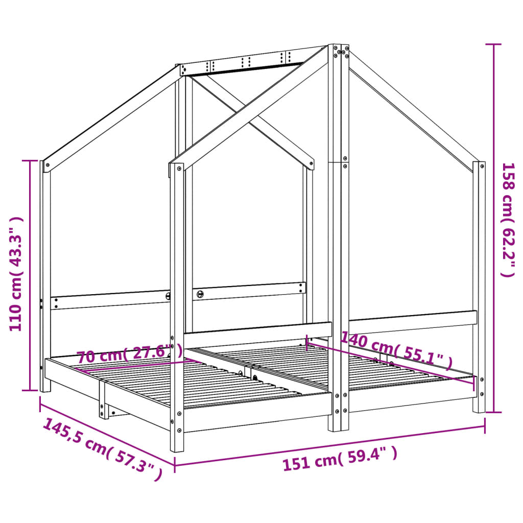 Giroletto per Bambini 2x(70x140) cm in Legno Massello di Pino