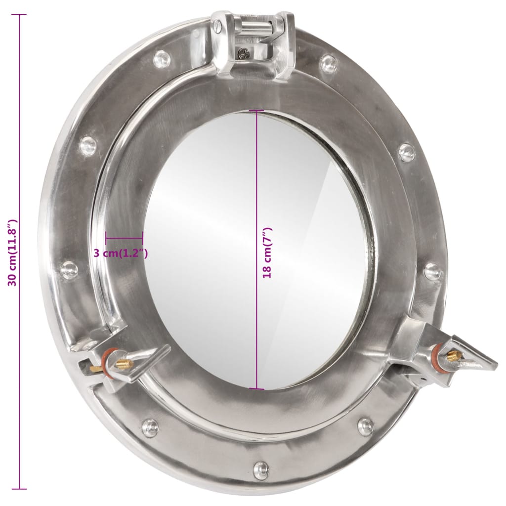 Specchio da Parete Design Oblò Ø30 cm in Alluminio e Vetro