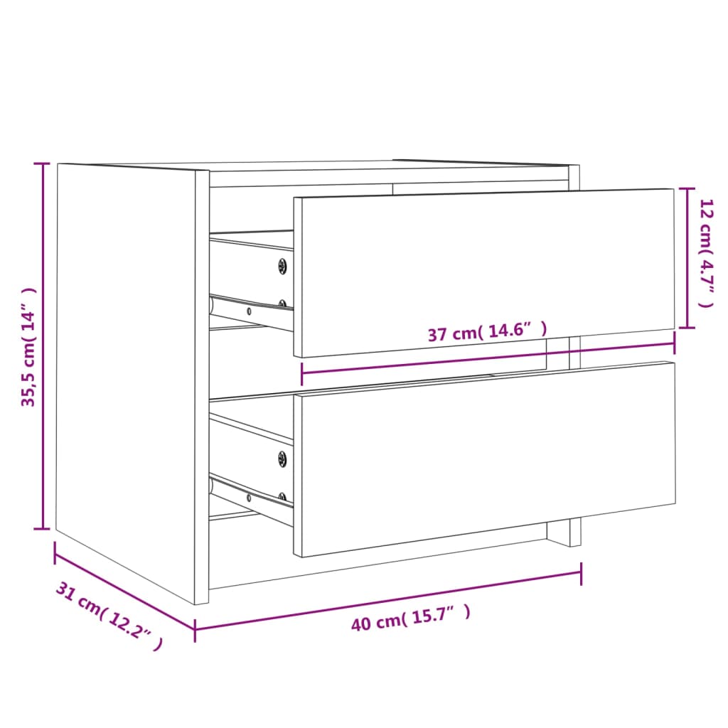 Comodino 40x31x35,5 cm in Legno Massello di Pino