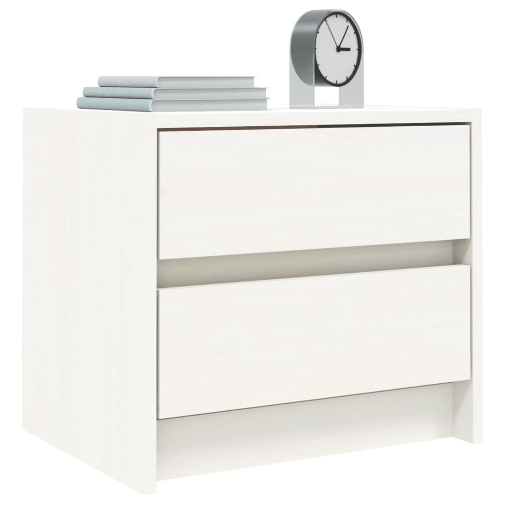 Comodino Bianco 40x31x35,5 cm in Legno Massello di Pino