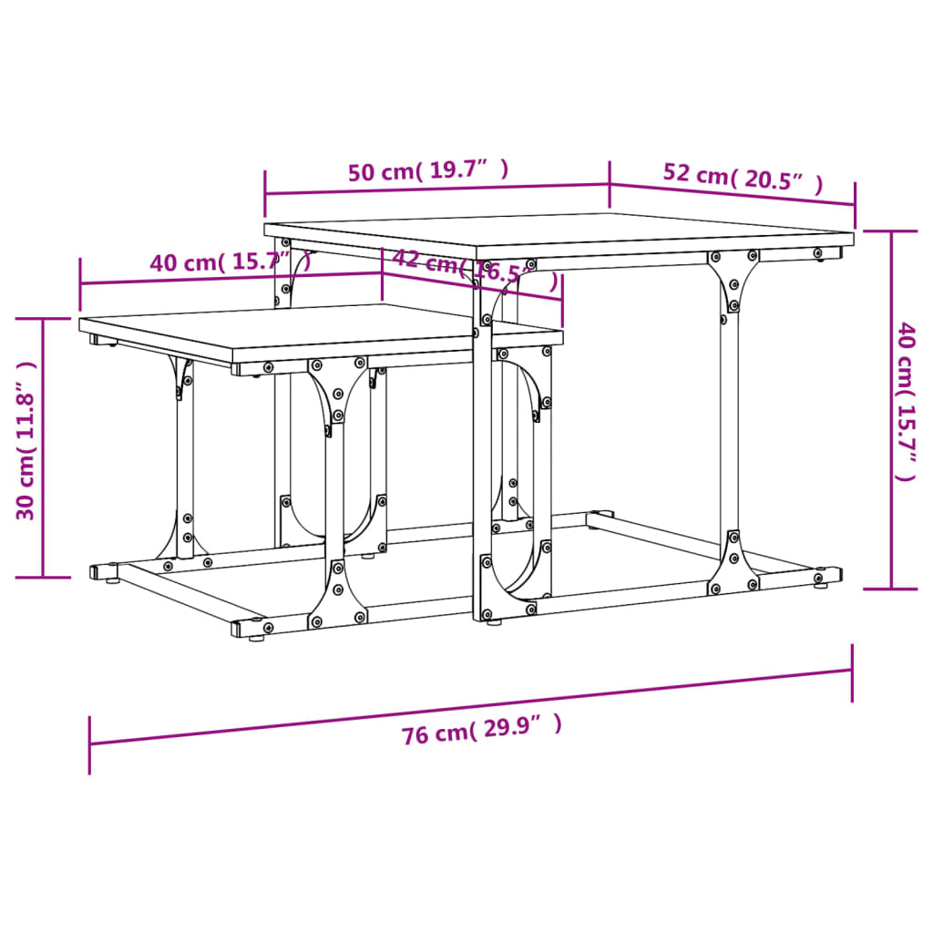 Tavolini Impilabili 2 pz Rovere Sonoma in Legno Multistrato