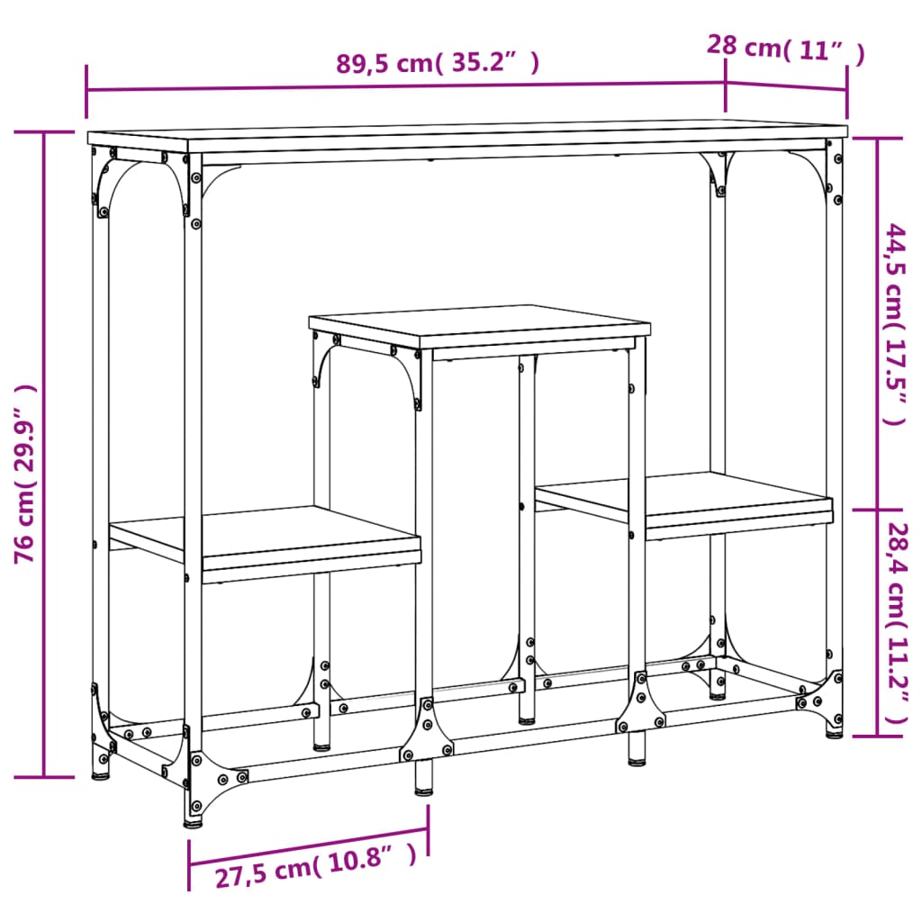 Tavolino Consolle Nero 89,5x28x76 cm in Legno Multistrato