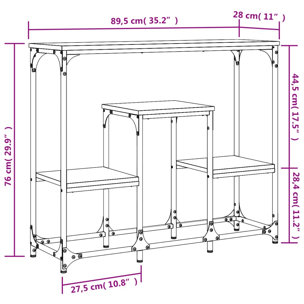 Tavolino Consolle Rovere Sonoma 89,5x28x76cm Legno Multistrato