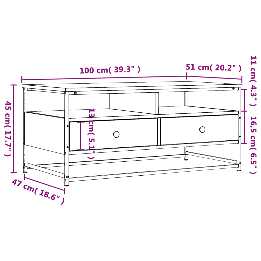 Tavolino da Salotto Rovere Sonoma 100x51x45cm Legno Multistrato