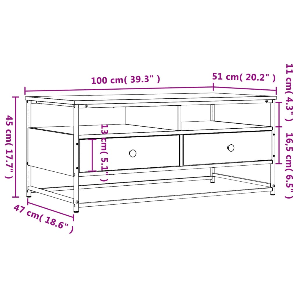 Tavolino da Salotto Rovere Fumo 100x51x45 cm Legno Multistrato