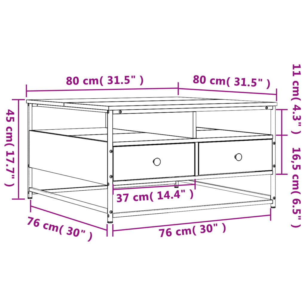 Tavolino da Salotto Rovere Fumo 80x80x45 cm Legno Multistrato