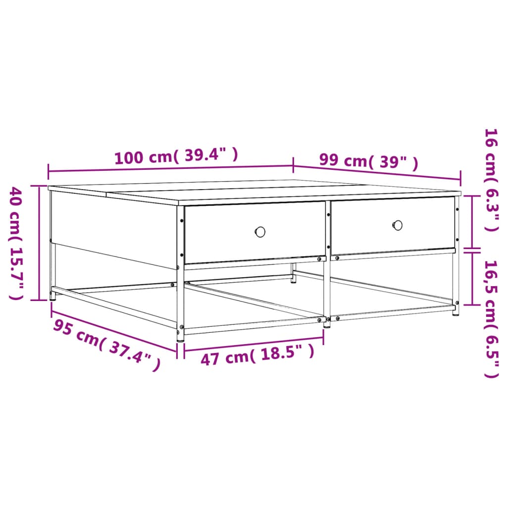 Tavolino Salotto Rovere Marrone 100x99x40 cm Legno Multistrato