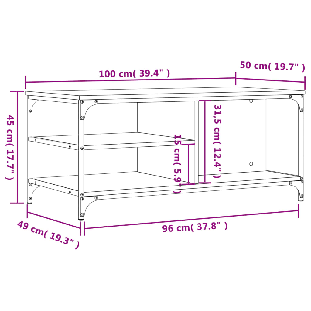 Tavolino da Salotto Nero 100x50x45 cm in Legno Multistrato