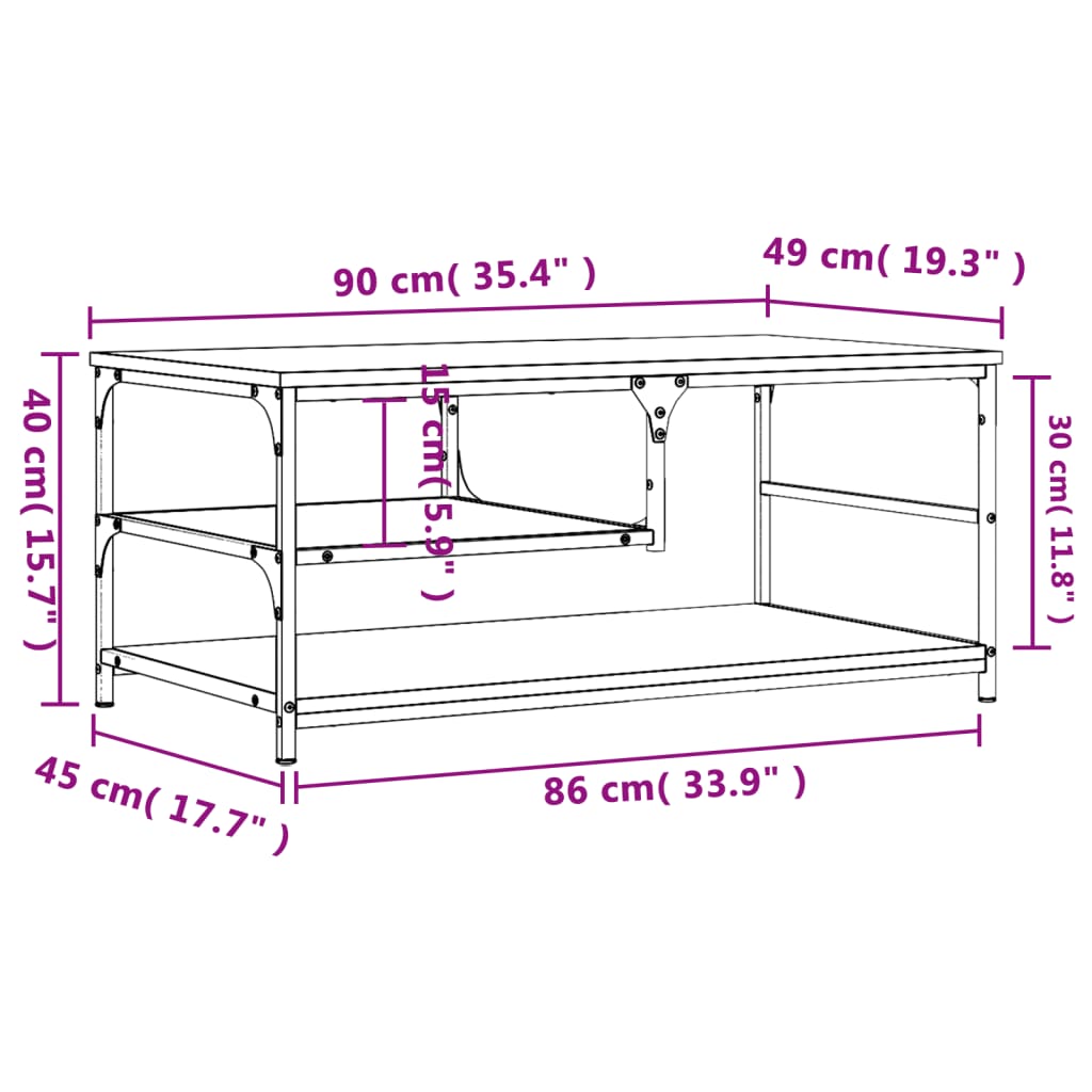 Tavolino da Salotto Rovere Sonoma 90x49x40 cm Legno Multistrato