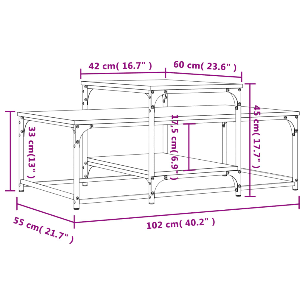 Tavolino da Salotto Nero 102x60x45 cm in Legno Multistrato