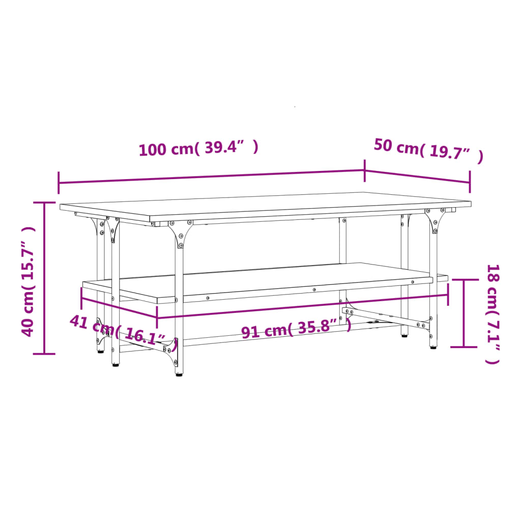 Tavolino Salotto Nero 100x50x40cm Legno Multistrato