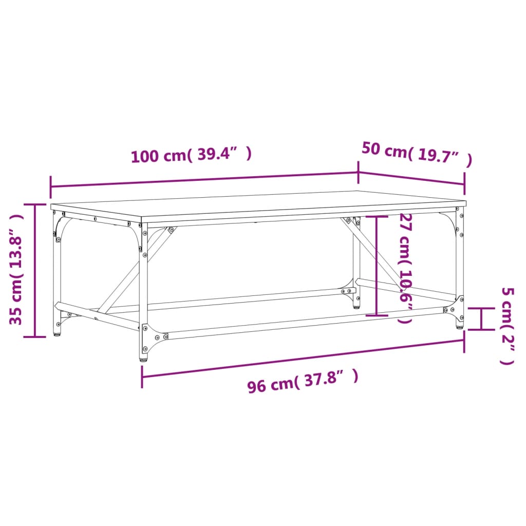 Tavolino da Salotto Rovere Sonoma 100x50x35cm Legno Multistrato