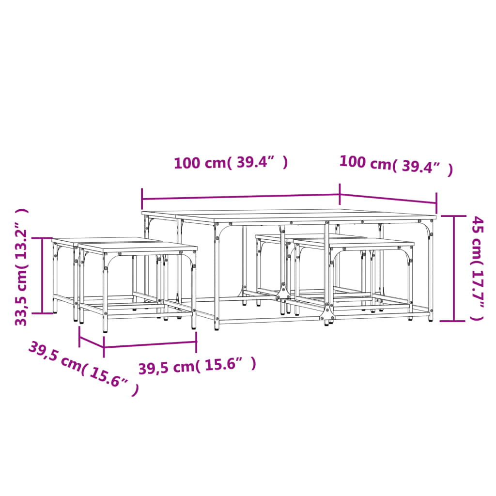 Tavolini Impilabili 5 pz Rovere Fumo in Legno Multistrato