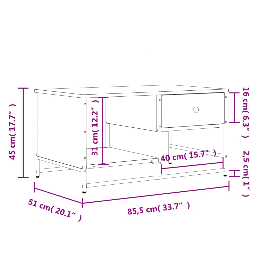 Tavolino da Salotto Nero 85,5x51x45 cm in Legno Multistrato