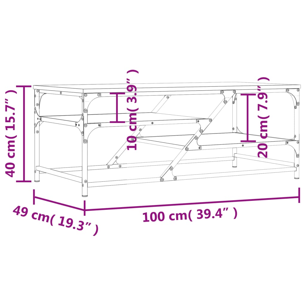 Tavolino da Salotto Rovere Fumo 100x49x40 cm Legno Multistrato