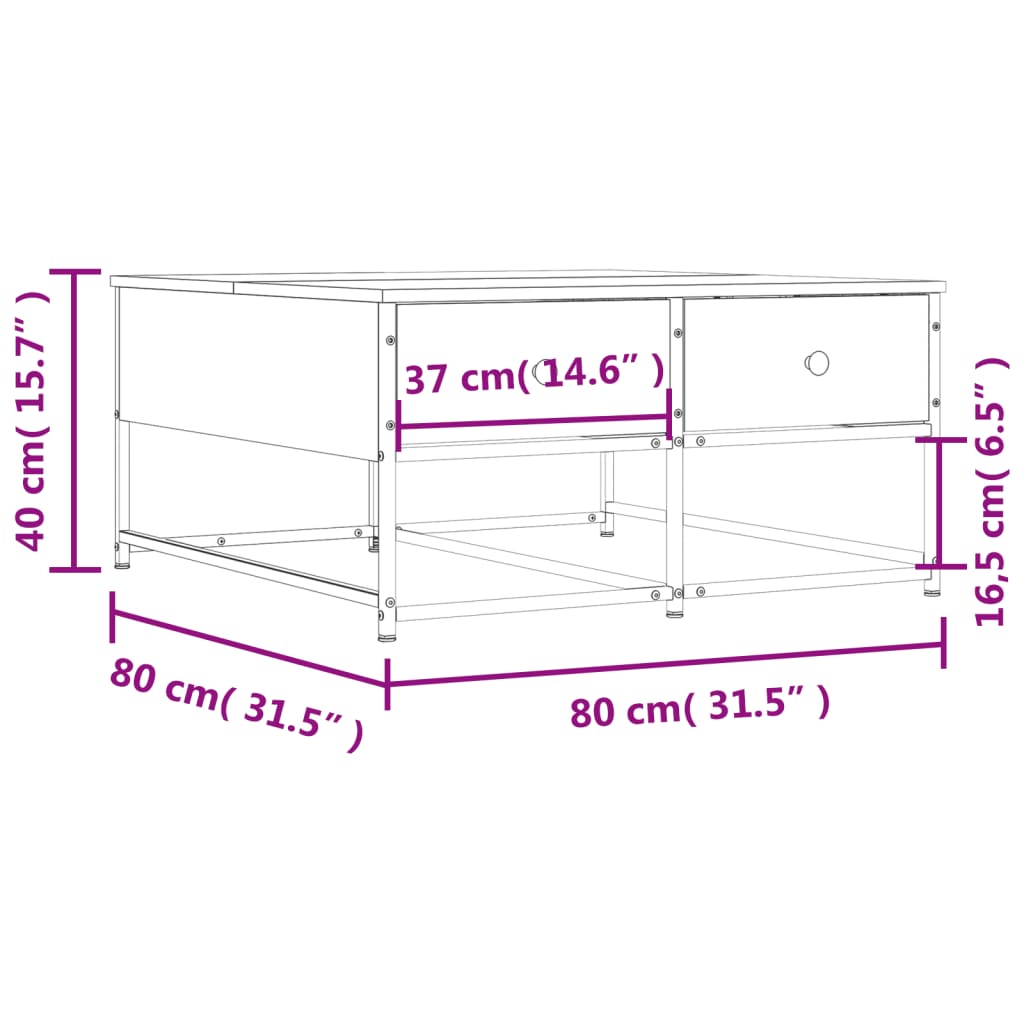 Tavolino da Salotto Rovere Sonoma 80x80x40 cm Legno Multistrato