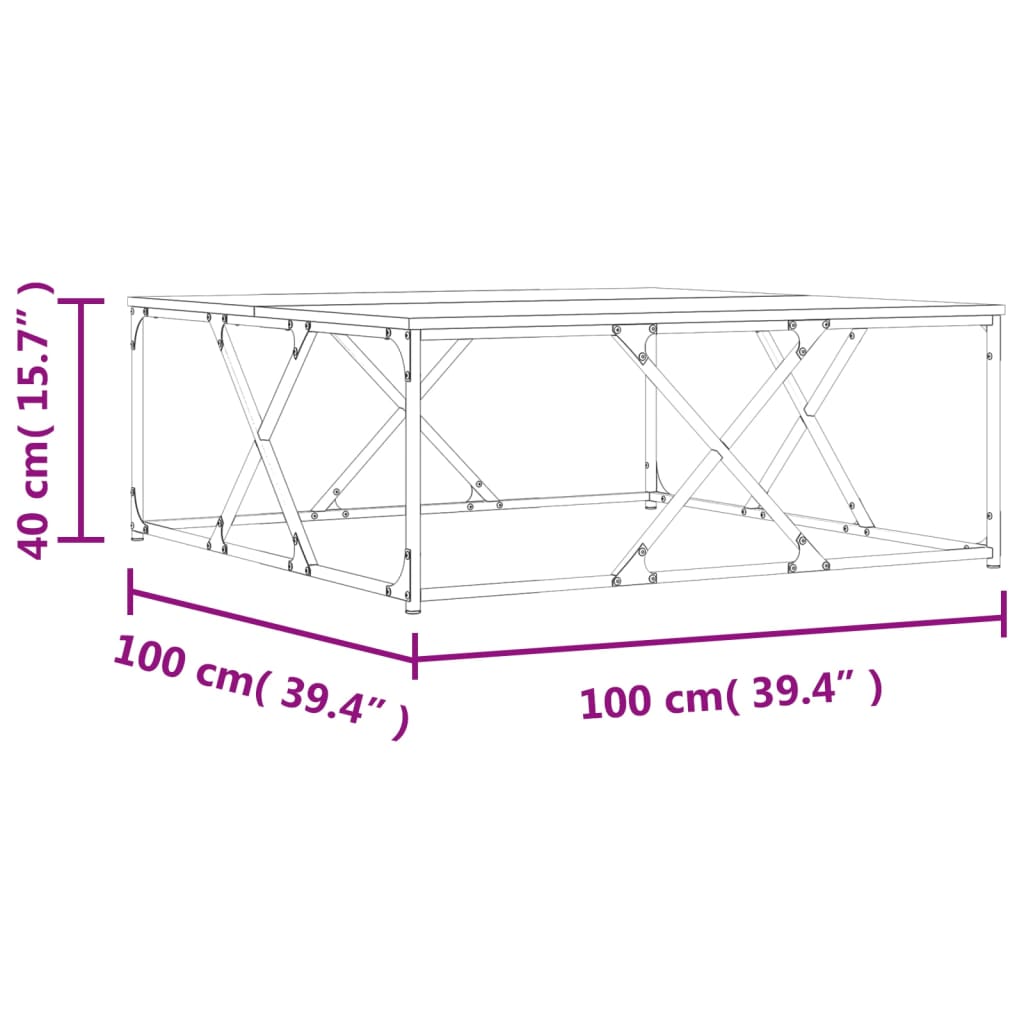 Tavolino Salotto Rovere Marrone 100x100x40 cm Legno Multistrato