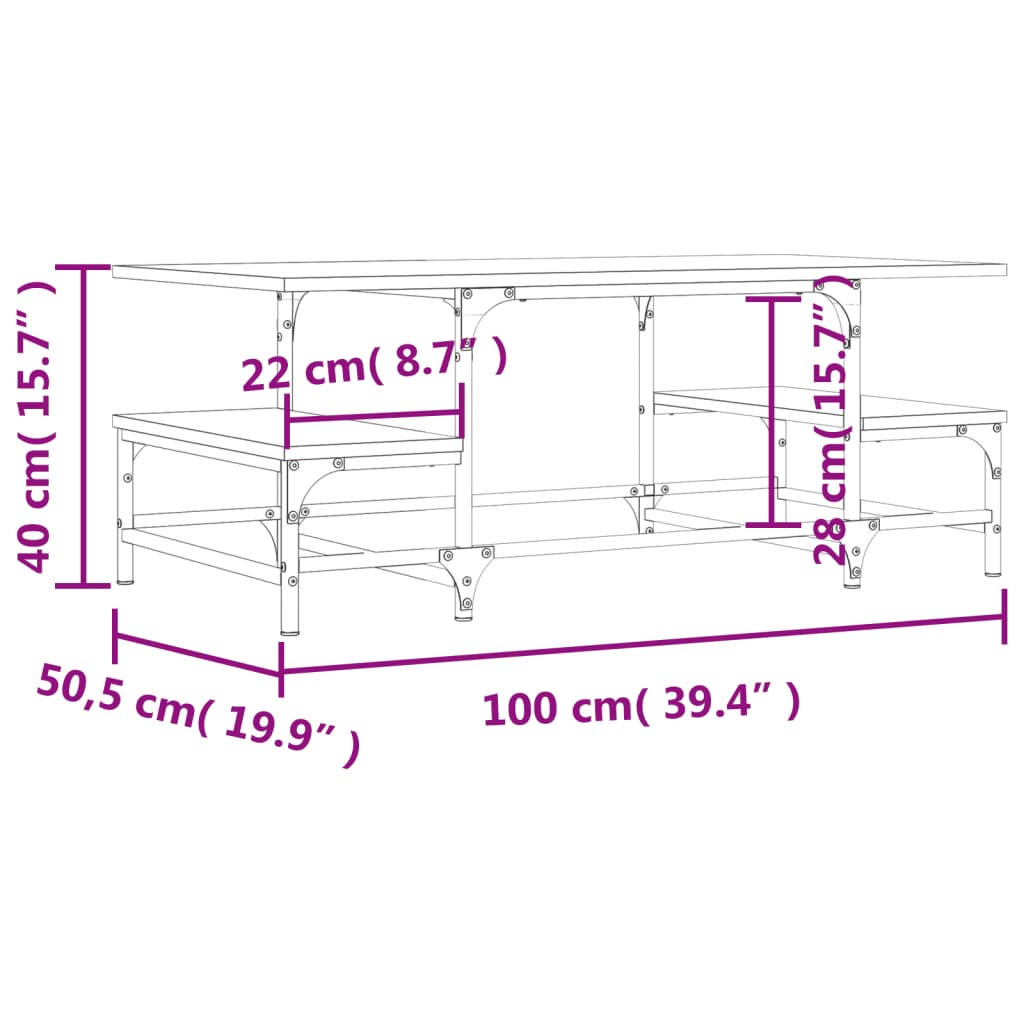 Tavolino da Salotto Rovere Fumo 100x50,5x40cm Legno Multistrato