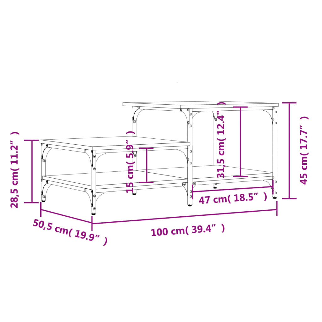 Tavolino da Salotto Nero 100x50,5x45 cm in Legno Multistrato