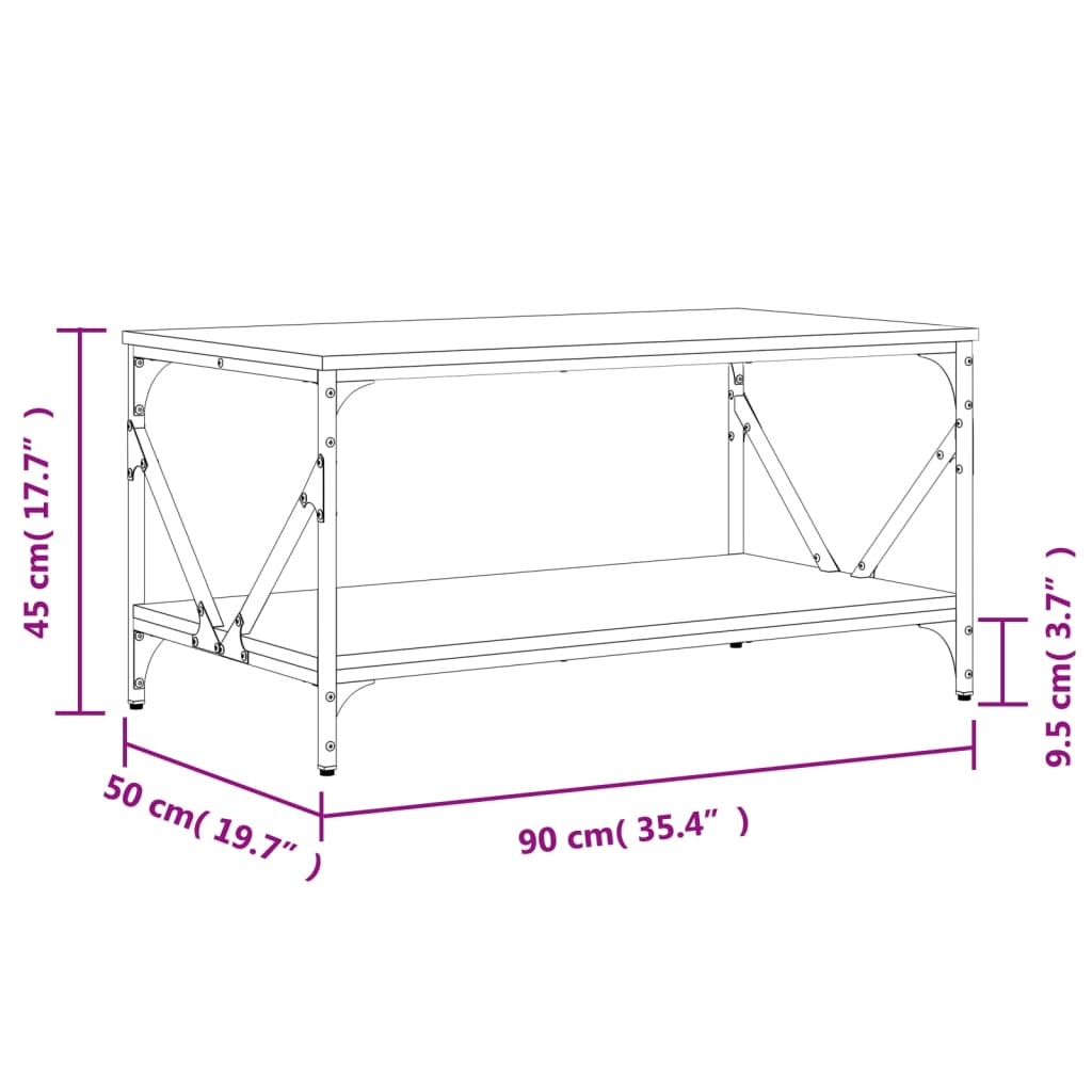 Tavolino da Salotto Nero 90x50x45 cm in Legno Multistrato