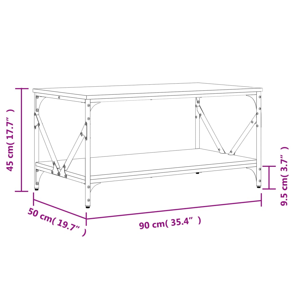 Tavolino da Salotto Grigio Sonoma 90x50x45 cm Legno Multistrato