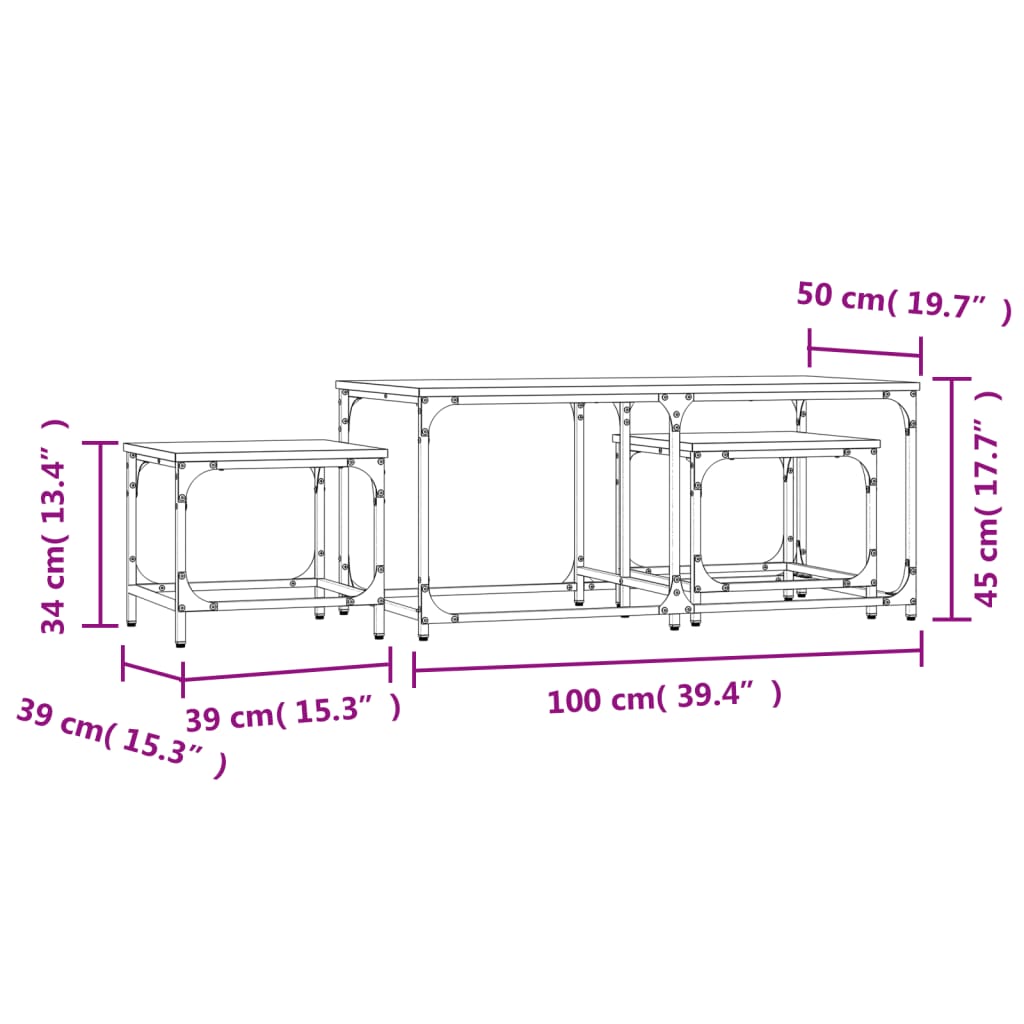 Tavolini Impilabili 3 pz Neri in Legno Multistrato