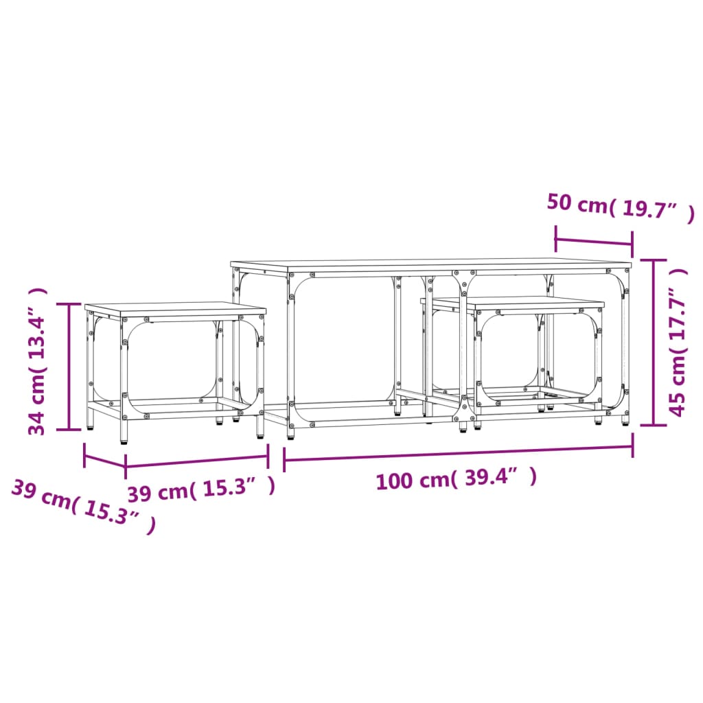 Tavolini Impilabili 3 pz Rovere Marrone in Legno Multistrato