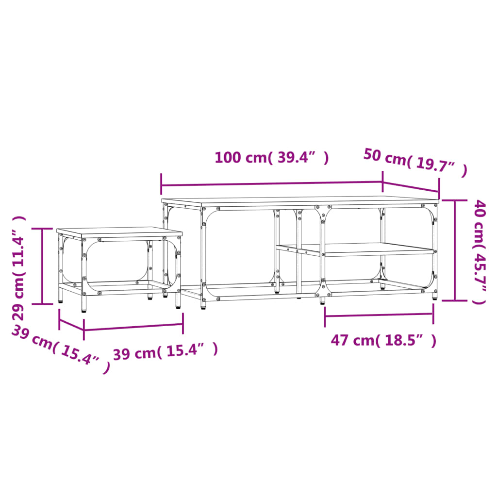 Tavolini Impilabili 2 pz Neri in Legno Multistrato