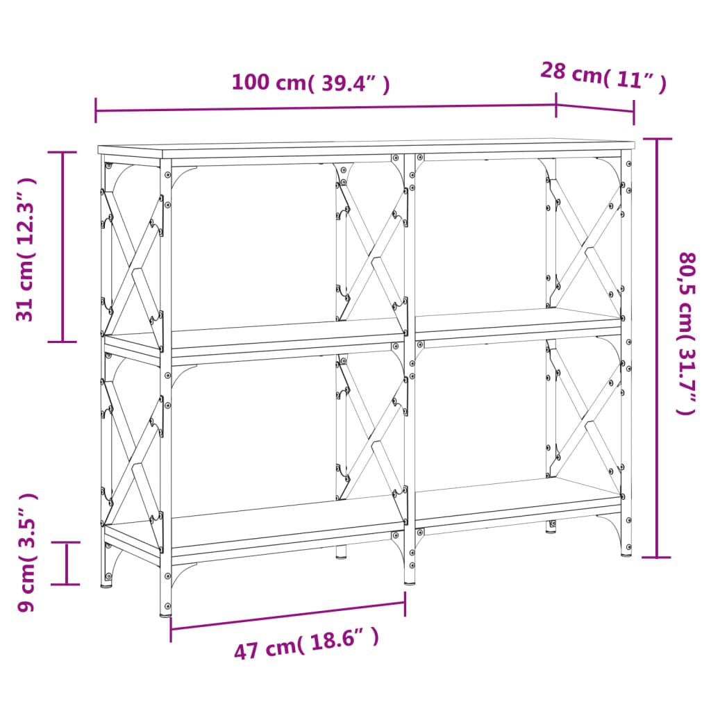 Tavolino Consolle Nero 100x28x80,5 cm in Legno Multistrato