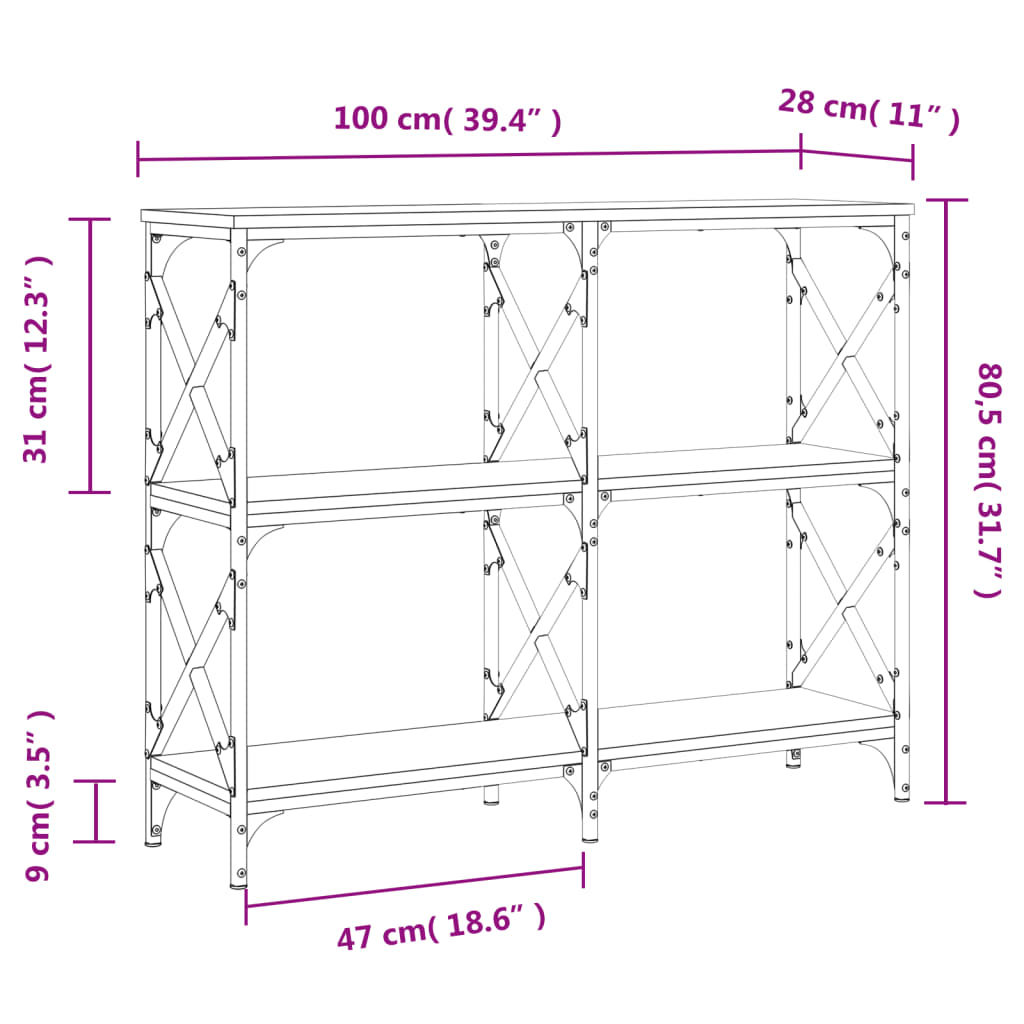 Tavolo Consolle Grigio Sonoma 100x28x80,5 cm Legno Multistrato