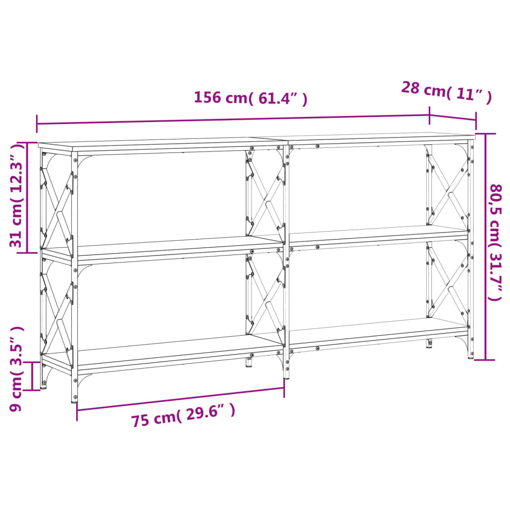 Tavolo Consolle Rovere Fumo 156x28x80,5 cm in Legno Multistrato