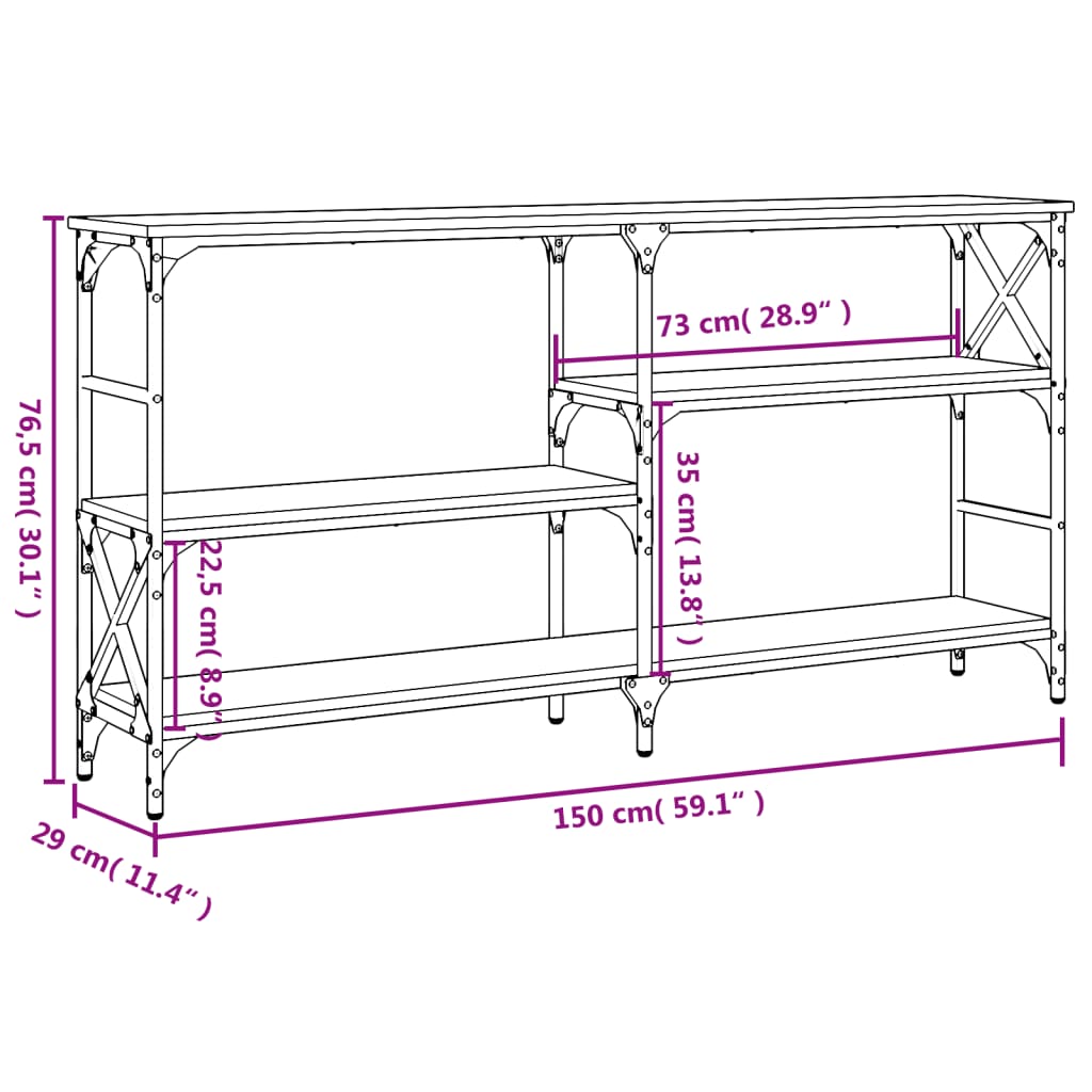 Tavolino Consolle Nero 150x29x76,5 cm in Legno Multistrato