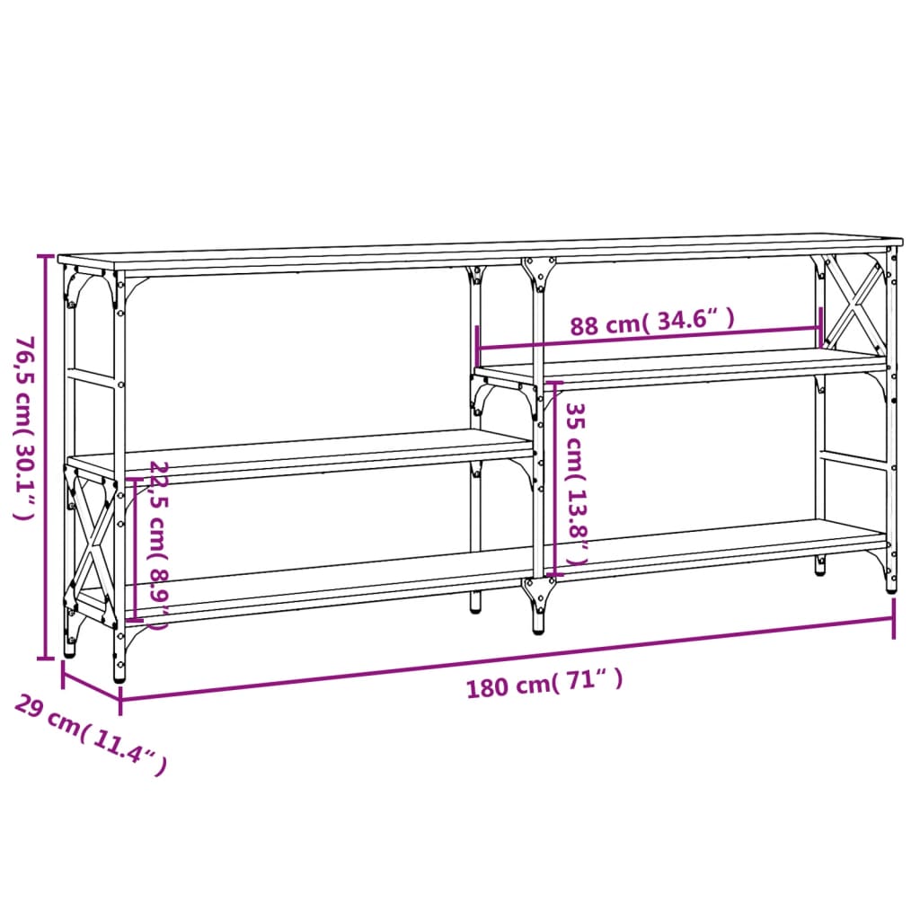 Tavolo Consolle Grigio Sonoma 180x29x76,5 cm Legno Multistrato