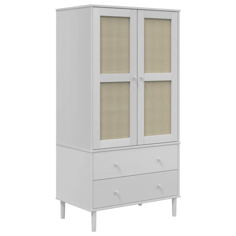 Armadio SENJA Aspetto Rattan Bianco 90x55x175 cm Massello Pino