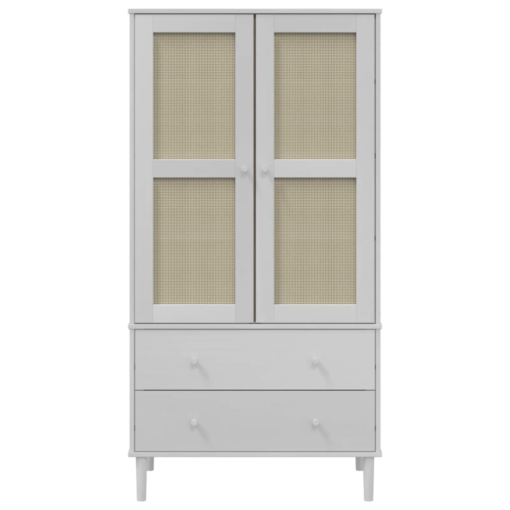 Armadio SENJA Aspetto Rattan Bianco 90x55x175 cm Massello Pino