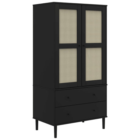 Armadio SENJA Aspetto Rattan Nero 90x55x175 cm Massello Pino