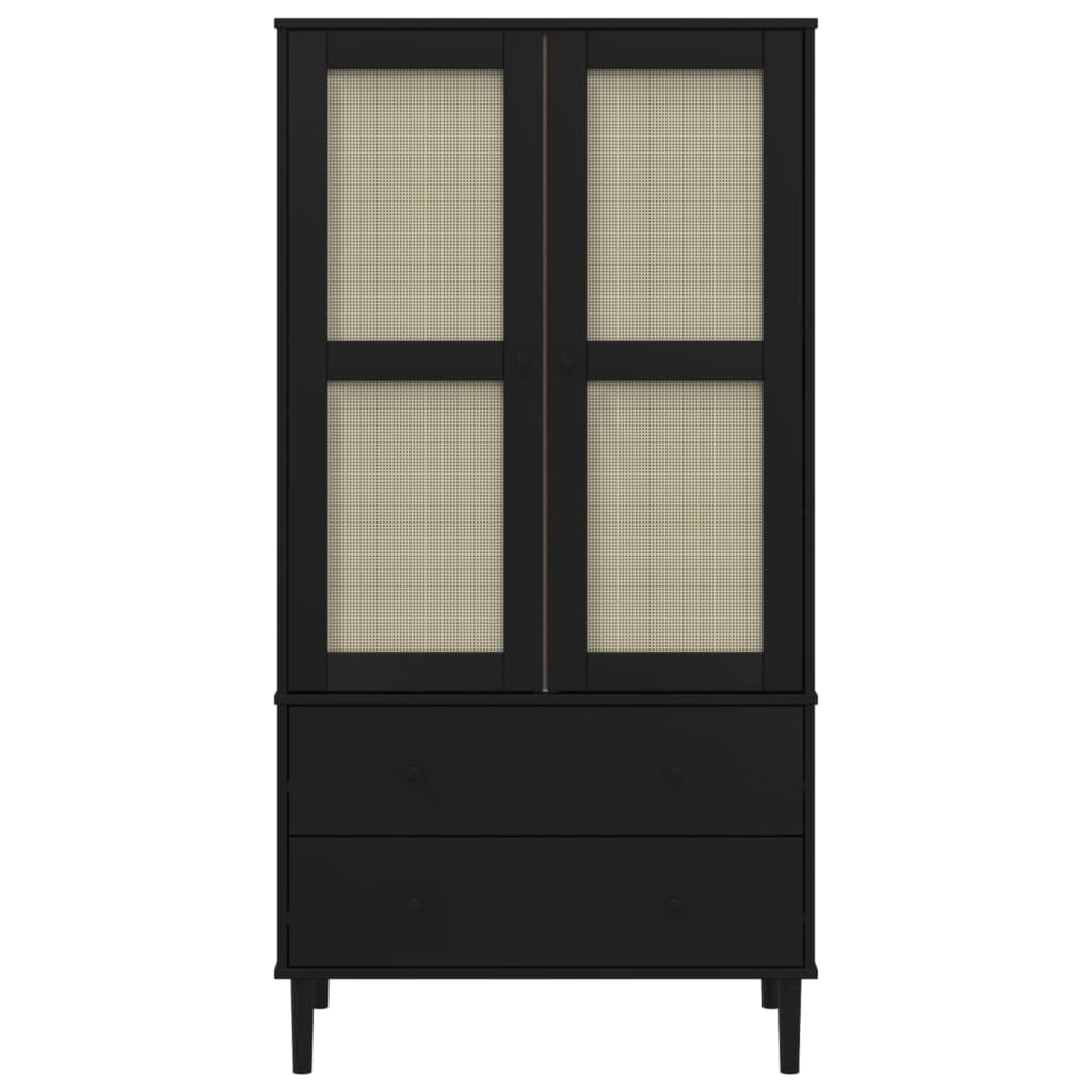 Armadio SENJA Aspetto Rattan Nero 90x55x175 cm Massello Pino