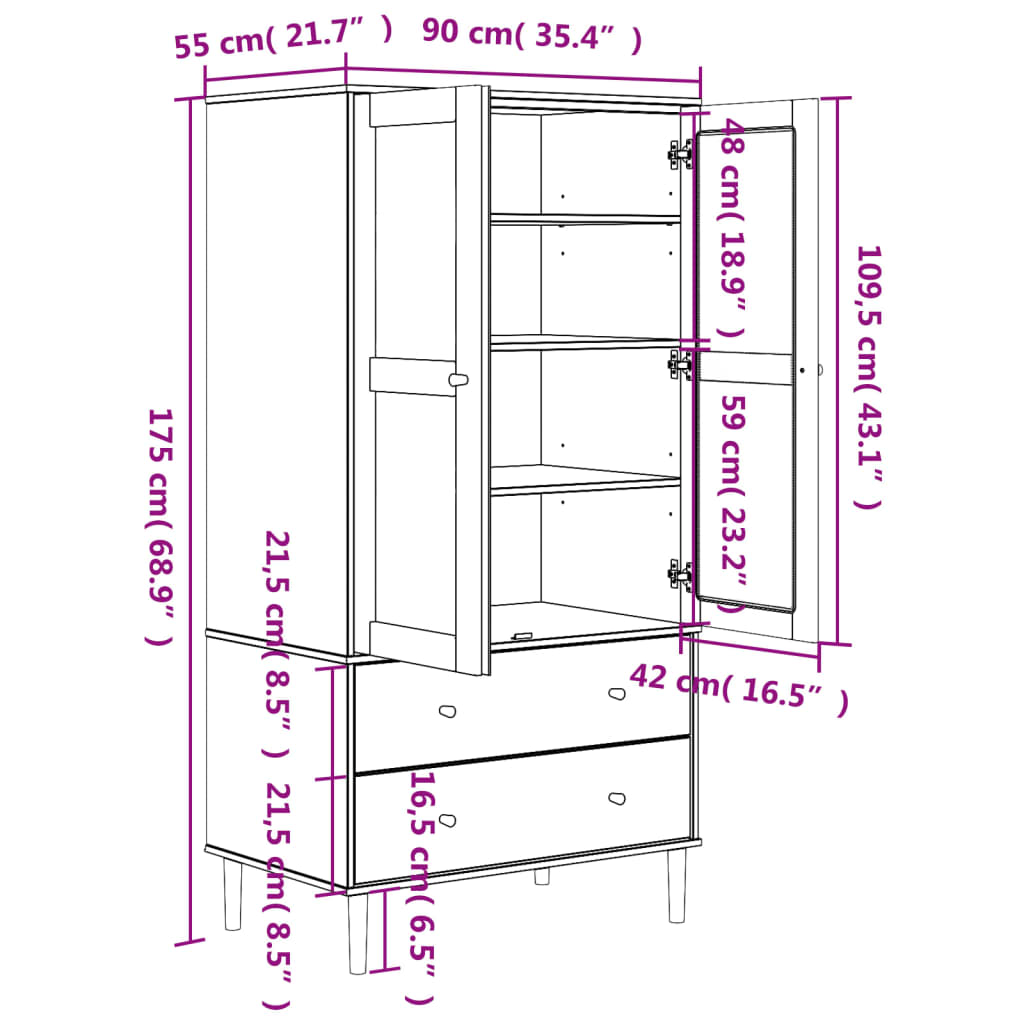 Armadio SENJA Aspetto Rattan Nero 90x55x175 cm Massello Pino