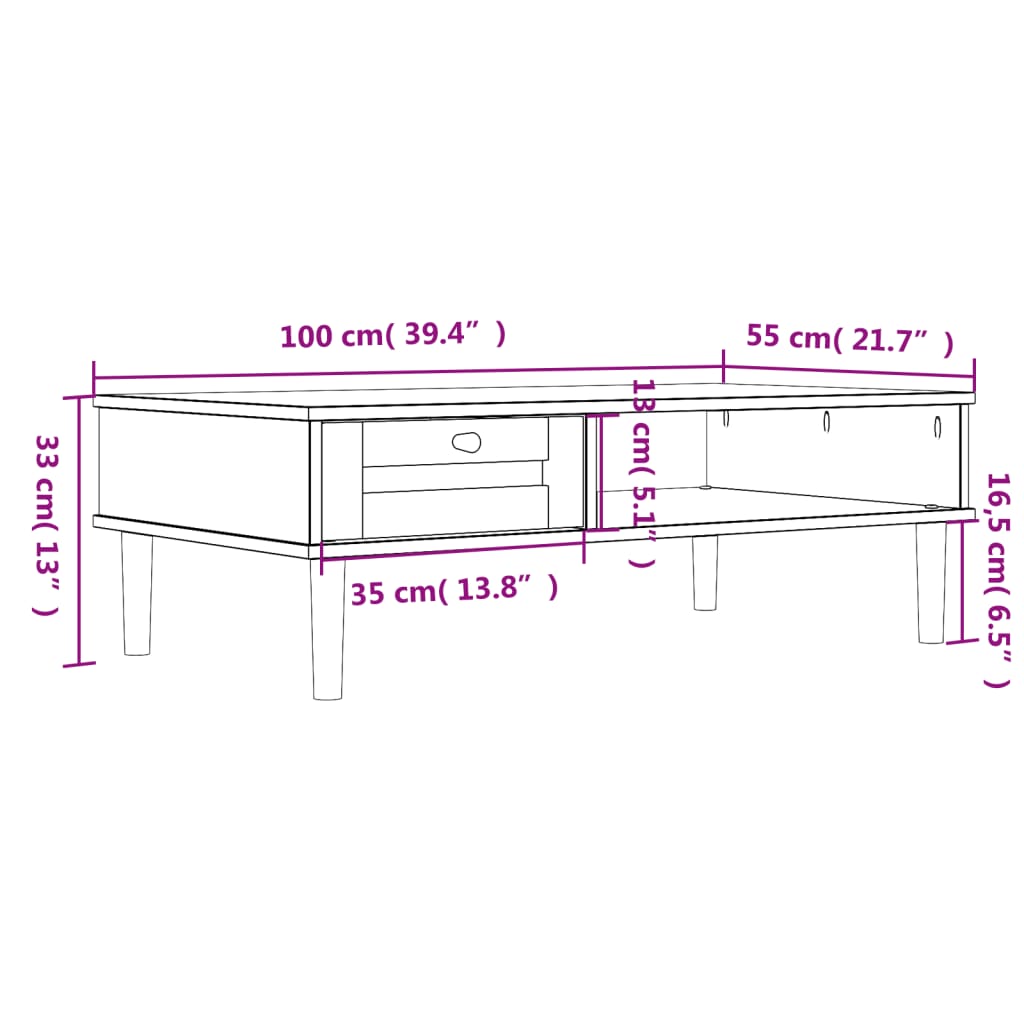 Tavolino SENJA Aspetto Rattan Bianco 100x55x33cm Legno Massello